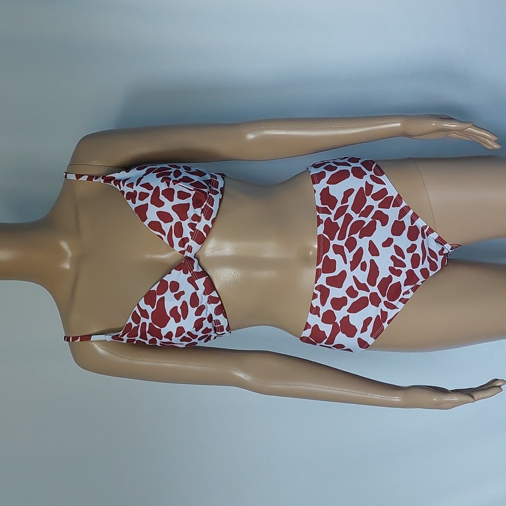 women's split Digital print swimsuit brown size M